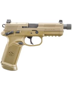 FN 66982 FNX Tactical 45 ACP 10+1 5.30" Black Steel Threaded Barrel, Flat Dark Earth Optic Cut/Serrated Steel Slide & Polymer Frame w/Picatinny Rail, FDE Interchangeable Backstrap Grip, Ambidextrous