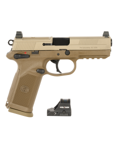 FN 66102272 FNX w/Optic 45 ACP 10rd 5.30" Black Steel Barrel, Flat Dark Earth Optic Ready/Serrated Stainless Steel Slide & Polymer Frame w/Picatinny Rail, Holosun 407C Red Dot, 5 Mags, Ambidextrous